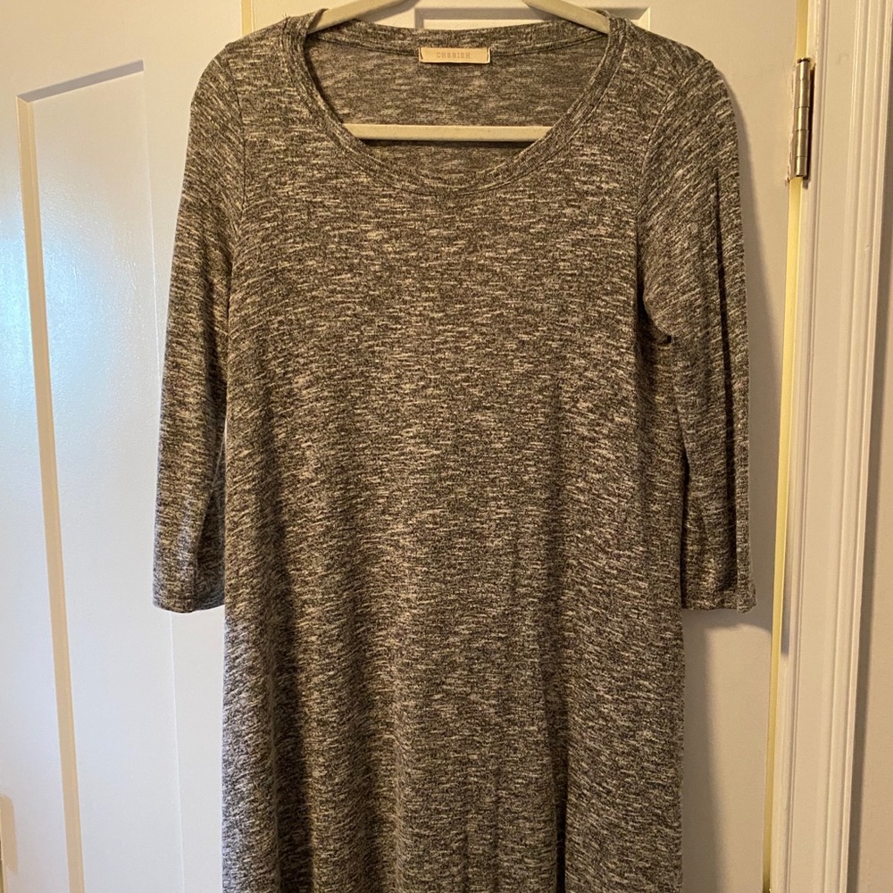 Heather grey, knit sweater shift dress